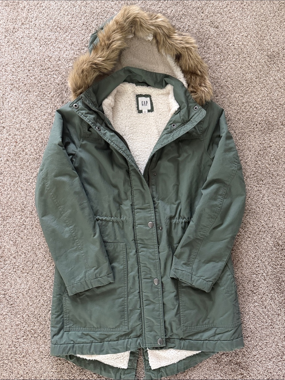 GAP Olive Green Sherpa-Lined Hooded Parka